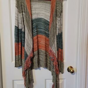 Chic Striped Cardigan with Fringe Details
